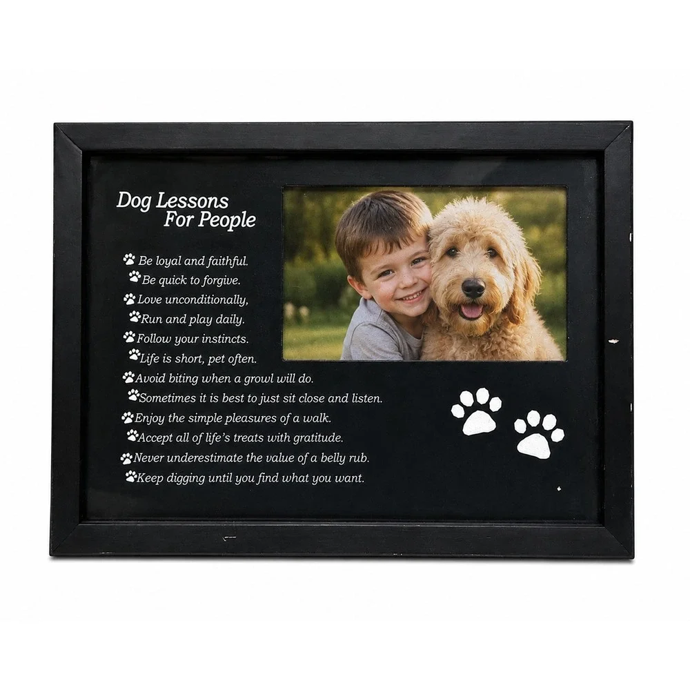 Dog Lessons For People 4x6 Photo Frame Black Paw Print Tabletop Wall Decor Gift